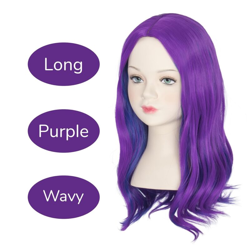 Miss U Hair Long Curly Purple Mixed Blue Shoulder Length Cosplay Wig Halloween Wig for Small Head - Image 6