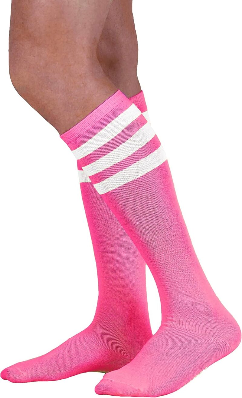 NEON NATION Unisex Knee High Team Tube Socks with Various Colored Stripes- Lightweight and Breathable