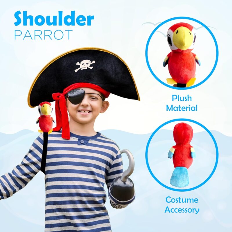 4E's Novelty Stuffed Parrot on Shoulder - Pirate Costume Accessory for Kids & Adults, Halloween Costumes Prop for Boys Girls (1 Piece) - Image 5