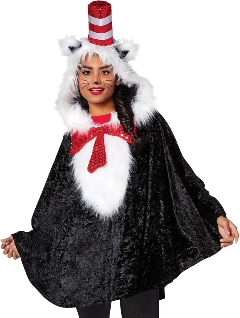 Spirit Halloween Dr. Suess Adult The Cat in the Hat Poncho Costume | Officially Licensed | Group Costume | Dr. Suess Cosplay