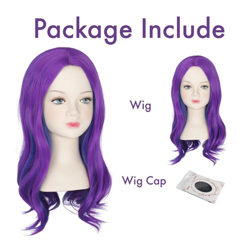 Miss U Hair Long Curly Purple Mixed Blue Shoulder Length Cosplay Wig Halloween Wig for Small Head - Image 5