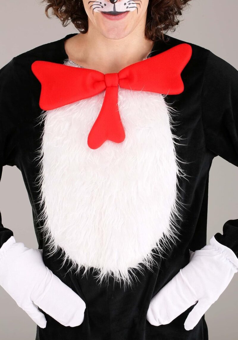 Dr. Seuss Cat in the Hat Costume for Adults - Jumpsuit with Hat and Gloves - Image 7