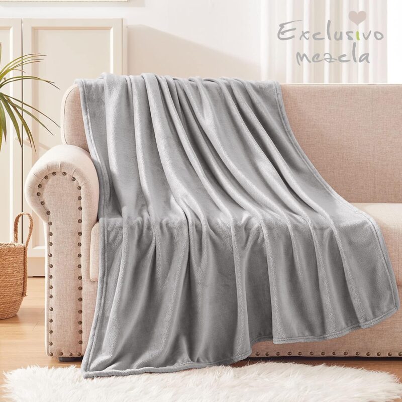 Exclusivo Mezcla Extra Large Fleece Throw Blanket for Couch, Sofa, 300GSM Super Soft and Warm Blankets, Light Grey Throw All Season Use, Cozy, Plush, Lightweight, 50x70 Inches - Image 4