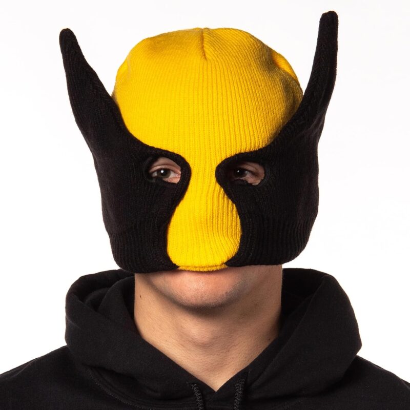 Marvel Wolverine Beanie X-Men Costume Character Mask Cuff Knit Beanie Hat Multicolored - Image 3