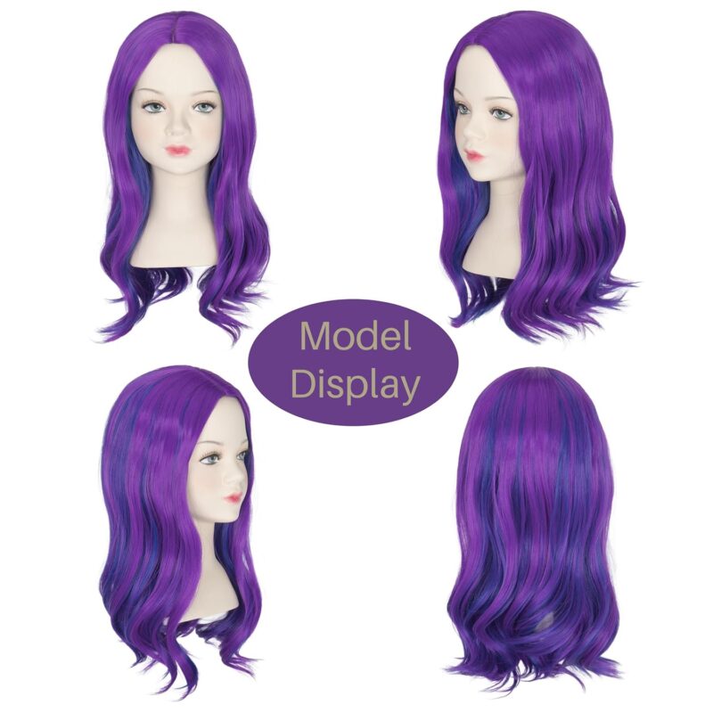 Miss U Hair Long Curly Purple Mixed Blue Shoulder Length Cosplay Wig Halloween Wig for Small Head - Image 4