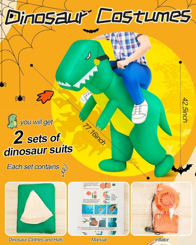 Xtinmee 2 Pcs Dinosaur Costume Inflatable Costume Adult Couples Halloween Costumes Ride on Halloween for Men Women - Image 2