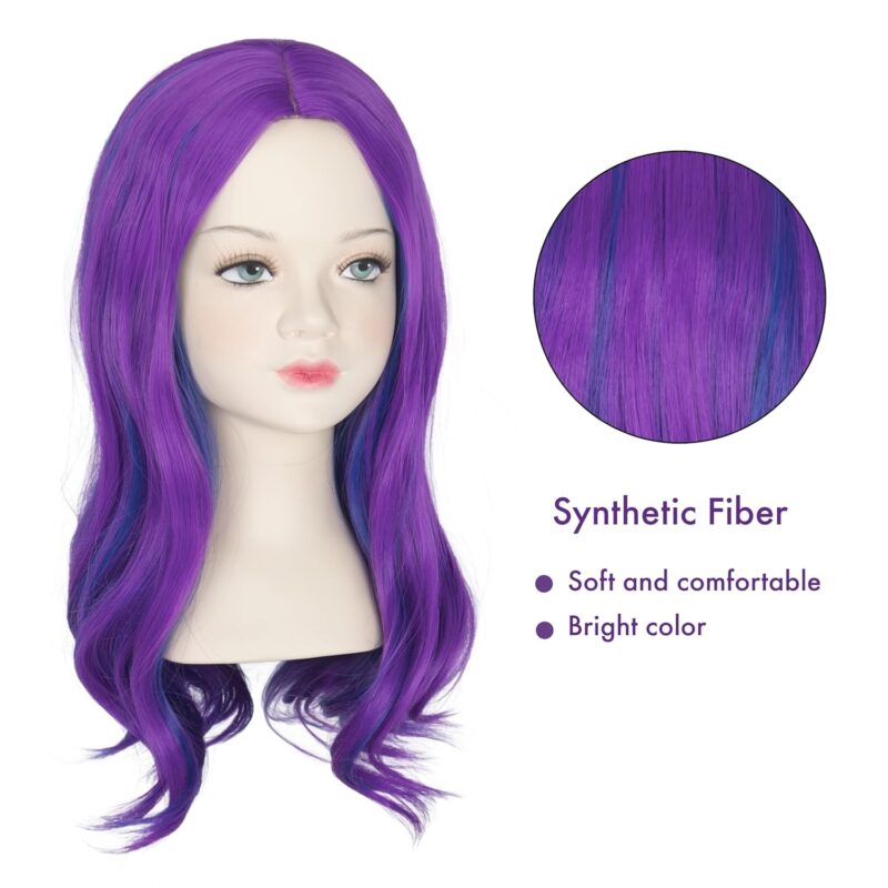 Miss U Hair Long Curly Purple Mixed Blue Shoulder Length Cosplay Wig Halloween Wig for Small Head - Image 3