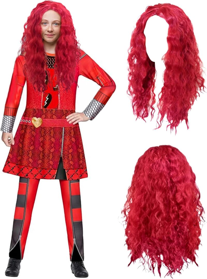 Zivyes Red Costume with Wig for Girl Movie Jumpsuit Outfits Halloween Birthday Party Princess Dress up - Image 2