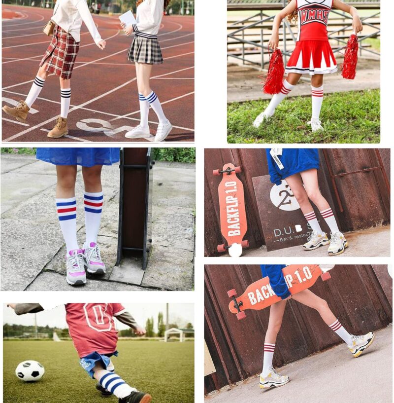 Henwarry Kids Toddler Soccer Socks Classical Stripes Cotton Soft Over the Calf Tube Socks for Boys Girls - Image 5