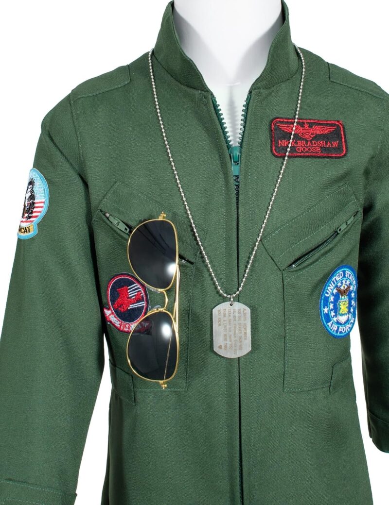 Kids Fighter Pilot Costume - Air Force Flight Suit Roleplay Dress Up with Aviator Accessories for Girls Boys - Image 7