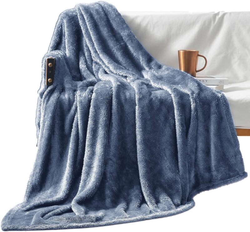 Exclusivo Mezcla Plush Fuzzy Fleece Throw Blanket Extra Large, Super Soft, Fluffy and Warm Blankets for Couch, Bed, All Season Use (50x70 Inches, Stone Blue)