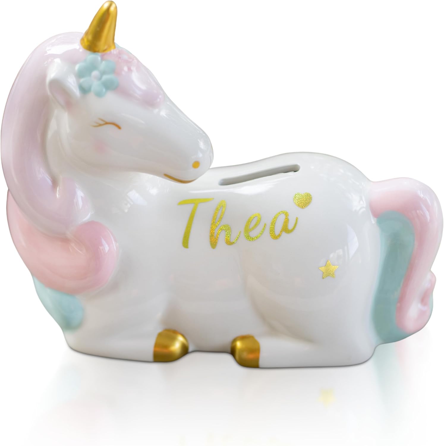 Unicorn Piggy Bank Girls | Ceramic Piggy Bank w/Rubber Stopper | Free Printable Saving Tracker | Girls Piggy Bank for Girls | Cute Piggy Bank Girls Birthday Gift | Kids Piggy Bank for Girls