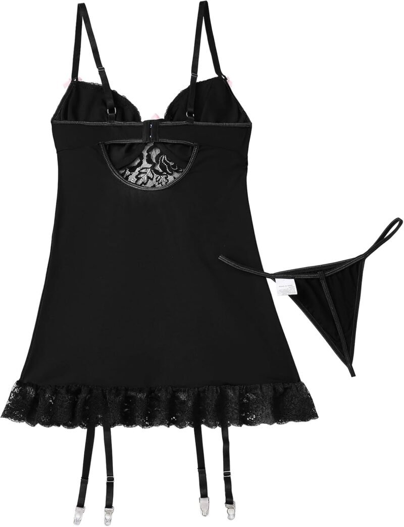 Lilosy Sexy Bows Lace Babydoll Lingerie Set with Panty - Image 6