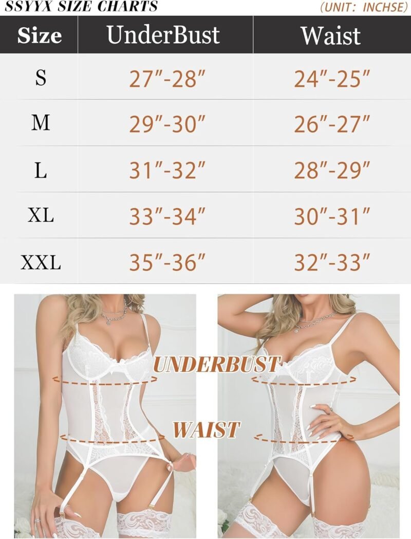 Women's Sexy Lingerie Set with Garter Belt Lace Bodysuit Teddy Baby Dolls Panty with Stockings - Image 6