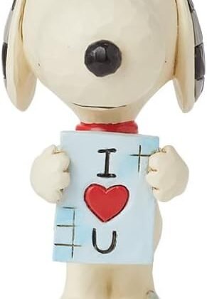 Enesco Peanuts by Jim Shore Collection Snoopy Holding I Love You Sign Miniature Figurine- Resin Hand Crafted Painted Collectible Peanuts Snoopy Mini Figurines Valentine Home Decor Statue, 3.13 Inch