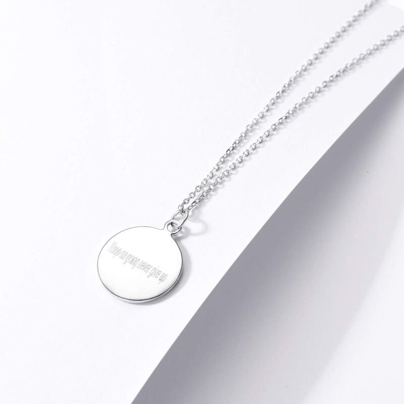 SILVERCUTE Custom Initial Disc Necklace 925 Sterling Silver Minimalist Personalized Circle/Heart Pendant Text Engravable with Name/Date/Locations Medal Necklaces for Men Women - Image 3