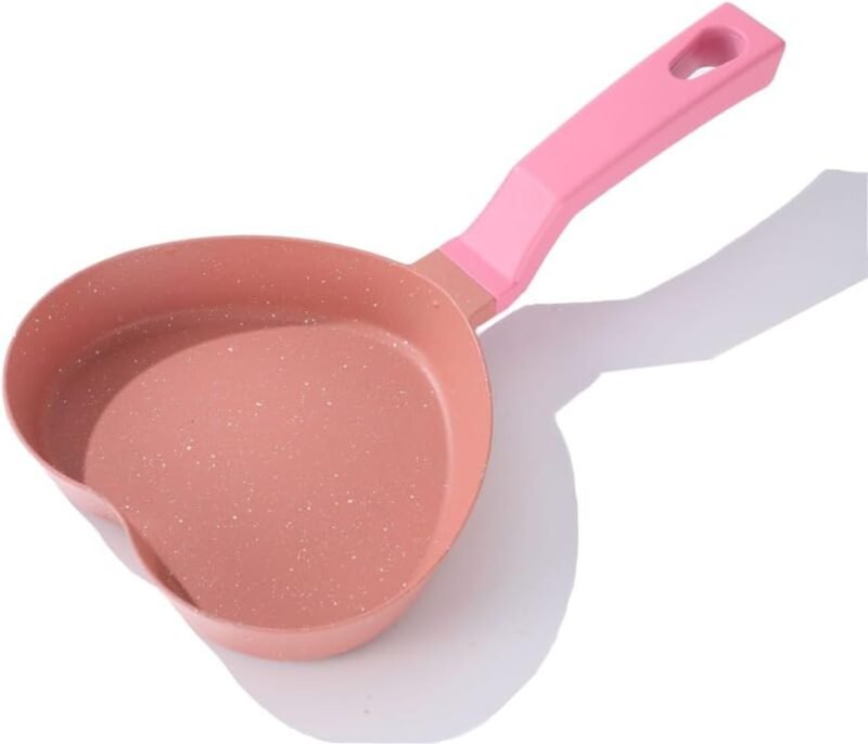 Mini Nonstick Egg Pan, Small Frying Pan with Unique Heart-shaped, One Egg Frying Pan with Granite Coating, Multi-functional Frying Pan for Cooking Eggs, Pancake, Sausages and Burgers, Pink