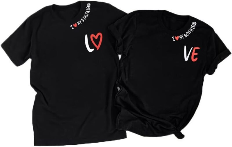 I Heart My Girlfriend Boyfriend T-Shirt for Couples His and Hers Matching Shirts Funny Valentines Love Tee Short Sleeve Top
