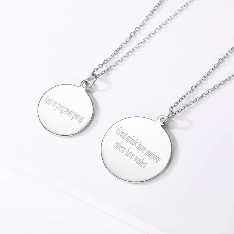 SILVERCUTE Custom Initial Disc Necklace 925 Sterling Silver Minimalist Personalized Circle/Heart Pendant Text Engravable with Name/Date/Locations Medal Necklaces for Men Women - Image 2
