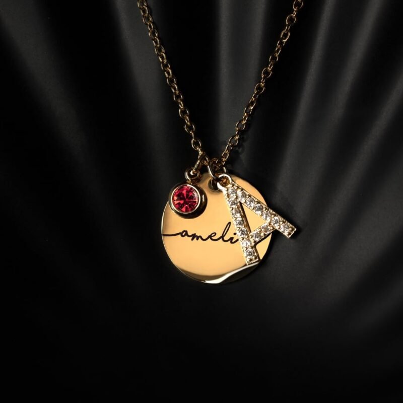 Personalized Initial Birthstone Necklace Valentines Gifts for Women Gold Name a Necklace Coin Pendant Custom Jewelry for Mom Gifts for Her – CN-ZI-BS-N - Image 4