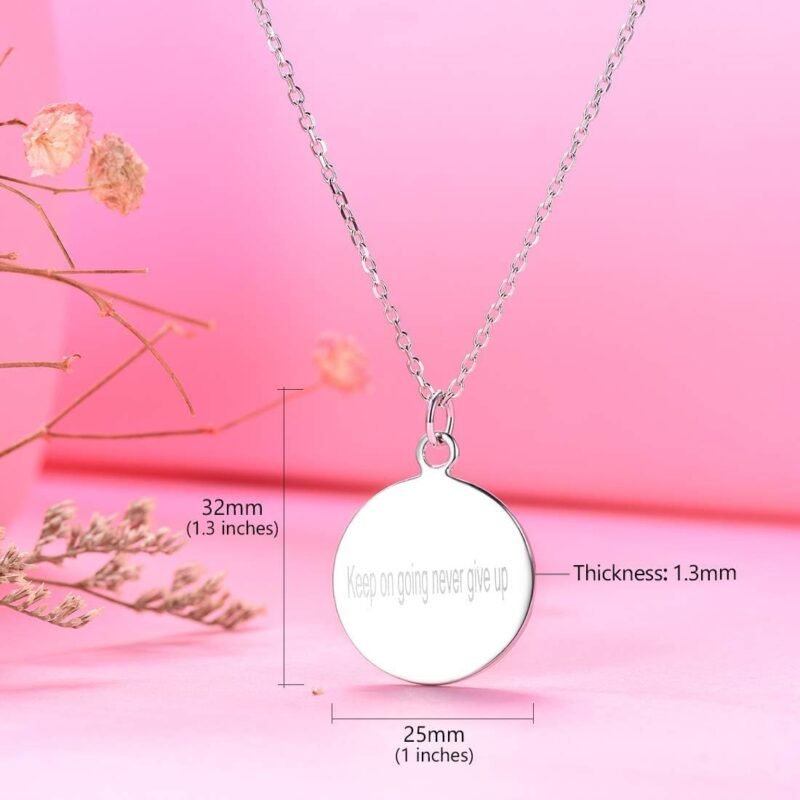 SILVERCUTE Custom Initial Disc Necklace 925 Sterling Silver Minimalist Personalized Circle/Heart Pendant Text Engravable with Name/Date/Locations Medal Necklaces for Men Women - Image 4