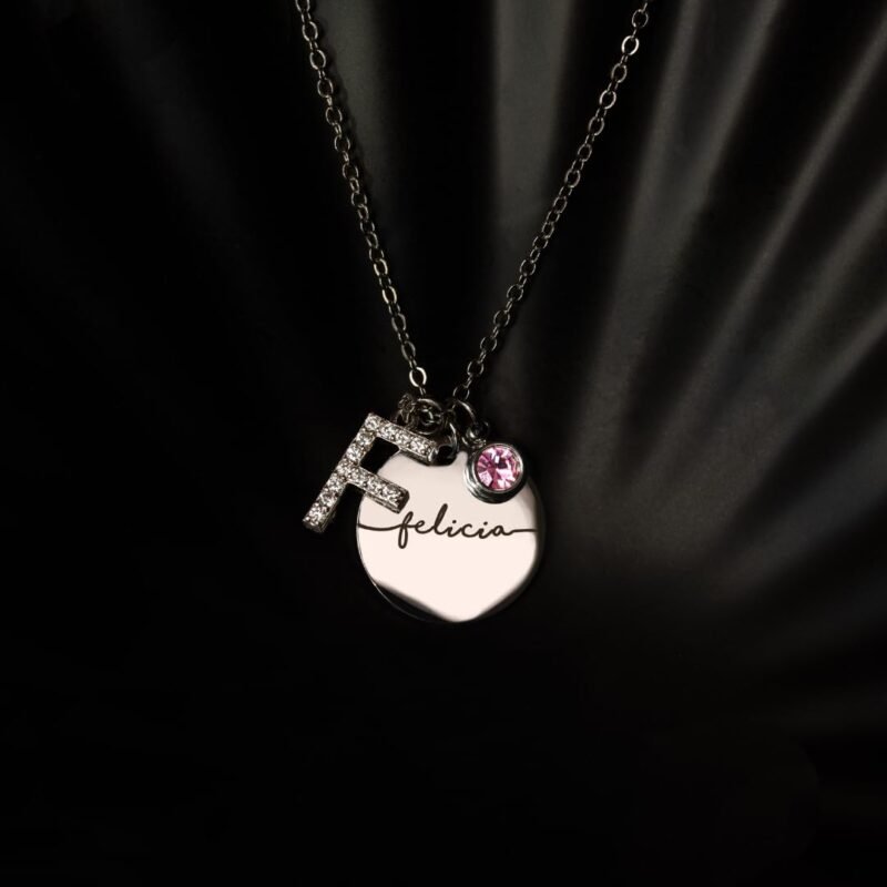 Personalized Initial Birthstone Necklace Valentines Gifts for Women Gold Name a Necklace Coin Pendant Custom Jewelry for Mom Gifts for Her – CN-ZI-BS-N - Image 2