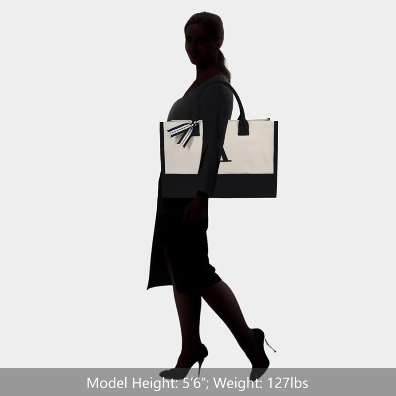 TOPDesign Embroidery Initial Canvas Tote Bag, Personalized Present Bag, Suitable for Wedding, Birthday, Beach, Holiday, is a Great Gift for Women, Mom, Teachers, Friends, Bridesmaids (Letter A) - Image 6