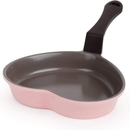 Neoflam 5.5'' Ceramic Nonstick Little Shaped, Frying Griddle Pan, Shaper Mini Pancake Waffle Maker with Heat Resistant Handle for Breakfast Scrambled Egg, Grilled Cheese, Pink Heart (51101)