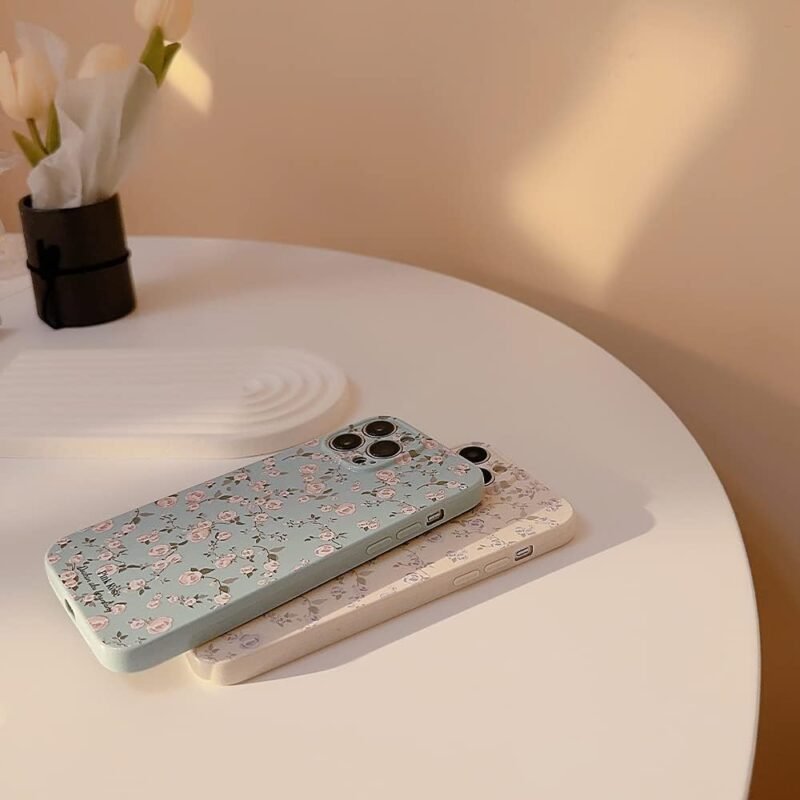 Ownest Compatible with iPhone 13 Case Vintage Floral Rose Pattern Cute Design for Women Girls Fashion Slim Soft Flexible TPU Rubber for iPhone 13-White - Image 7
