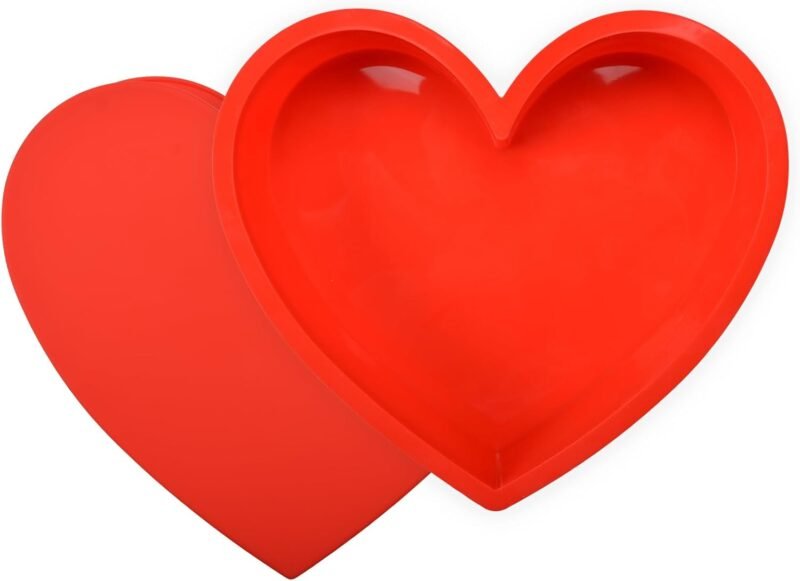 Set of 2 Silicone Heart Shaped Cake Pans - 10 Inch Nonstick Heart Cake Pan, Food Grade Silicone Heart Mold, Microwave and Oven Safe – Red