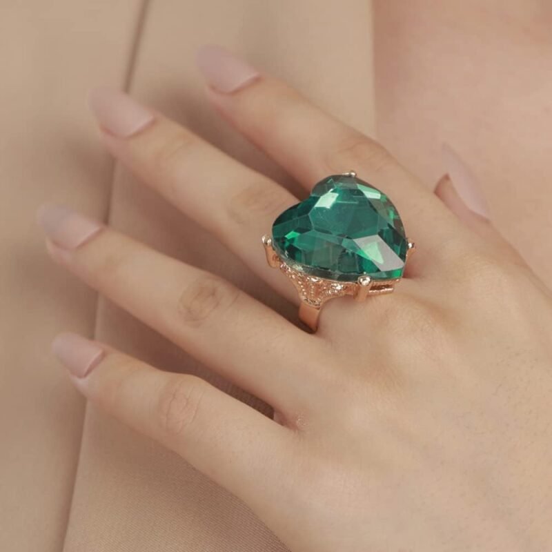 YERTTER Multi Color Crystal Thick Heart Shape Ring Women Statement Vintage Ring Adjustable Chic Rhinestone Band Ring for Wedding Women Brides - Image 2