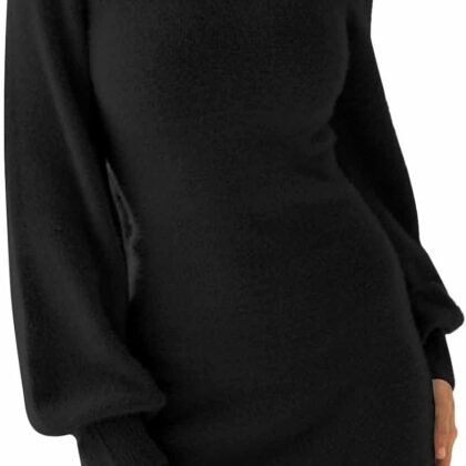 Byinns Women's Plus Size Mock Neck Ribbed Long Sleeve Bodycon Pullover Cute Mini Sweater Dress