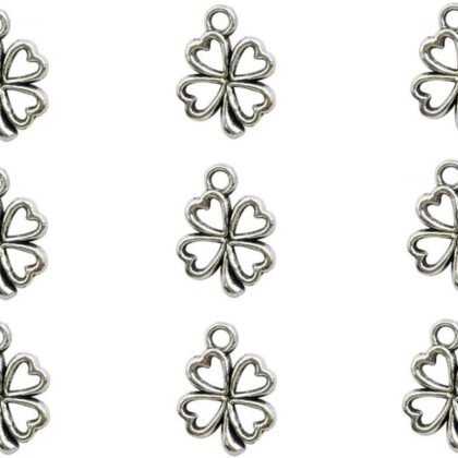 ALIMITOPIA 100pcs Four Leaf Clover Lucky Charms Pendents for DIY Crafting Bracelet Necklace Jewelry Making Accessories(Antique Silver)