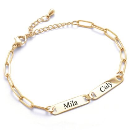 Custom Multiple Name Charm Bracelet Personalized Engraved Jewelry, Friendship Gift for Women or Mom, Couples Bracelet, Birthday or Mothers Day Gift – P-1BR-W