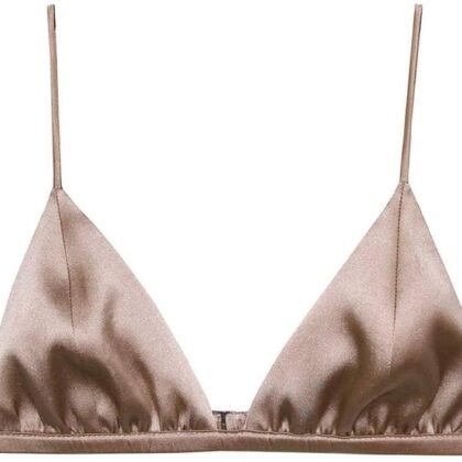 SilRiver Women's Silk Satin Triangle Bralette Soft Cup Wireless Bra Smooth and Comfortable Wire Free Bra Top