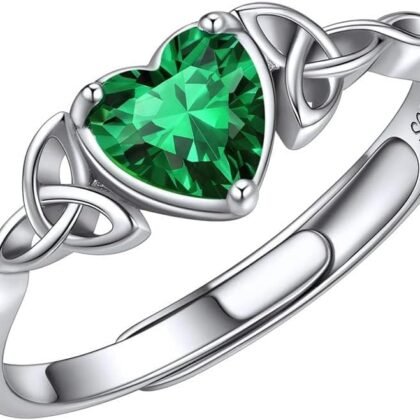 ChicSilver 925 Sterling Silver Celtic Trinity Knot/Claddagh Heart Shape Birthstone Promise Ring for Women (withe Gift Box)