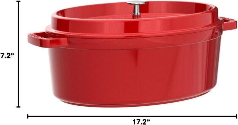 Staub Cast Iron Roaster/Cocotte, Oval 37 cm, 8 L, Cherry Red - Image 5