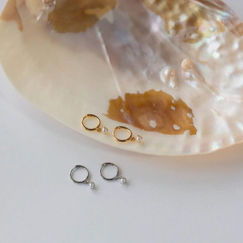 CAITLYNMINIMALIST 18K Gold Plated Sterling Silver Dainty Opal Pearl CZ Diamond Dangle Drop Mini Hoop Huggie Earrings - Image 3
