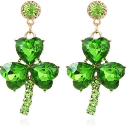 ALoveSoul Clover Green Crystal Earrings for Women Irish Jewelry Shamrock Gold Earrings St Patricks Day Party Accessories Decorations