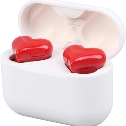 Dpofirs Earbuds, Heart Shaped Stylish Lightweight Noise Canceling Stereo in Ear Bluetooth Earphones, Includes Charging Case and 6 Ear Tips