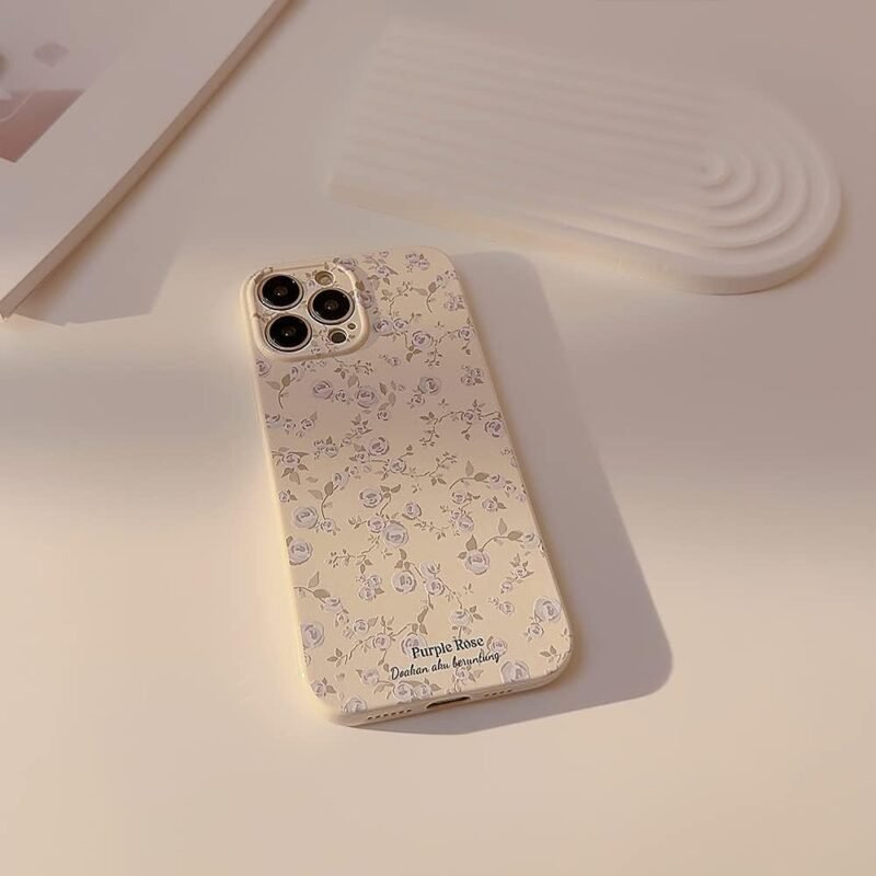Ownest Compatible with iPhone 13 Case Vintage Floral Rose Pattern Cute Design for Women Girls Fashion Slim Soft Flexible TPU Rubber for iPhone 13-White - Image 2