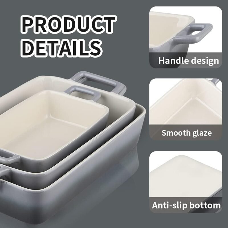 KOOV Bakeware Set, Ceramic Baking Dish, Rectangular Baking Pans for Cooking, Cake Dinner, Kitchen, Banquet and Daily Use, 12 x 8.5 Inches, 3-Piece (Gradient Gray) - Image 2