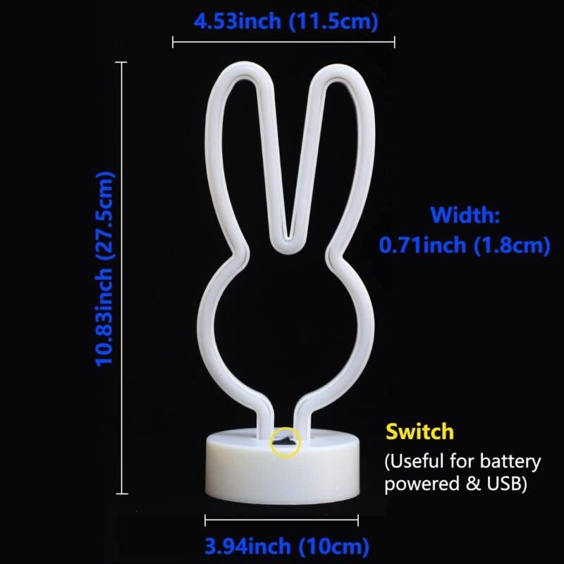 Easter Decorations Rabbit Lights Neon Signs, Creative Bunny Neon Lights with Base Battery/USB Operated Rabbit Stuff for Home, Nursery Room, Baby Teen Kids Girls Bedroom, Spring Decor (Rabbit-Pink) - Image 6