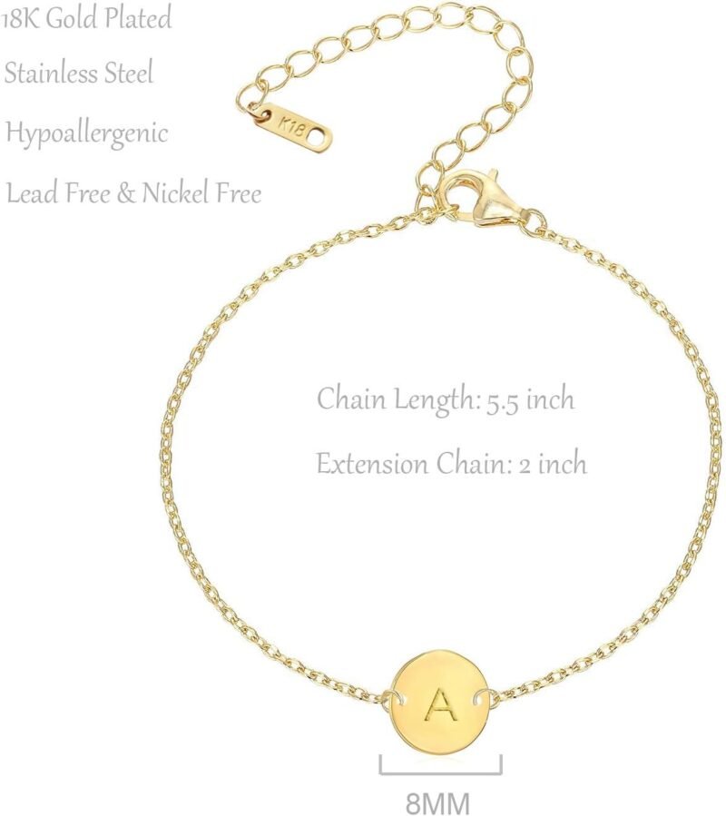 Personalized Initial Bracelet 18K Gold Plated Stainless Steel Letter Bracelet Dainty Coin Charm Bracelet Delicate Disc Name Bracelet for Women - Image 5