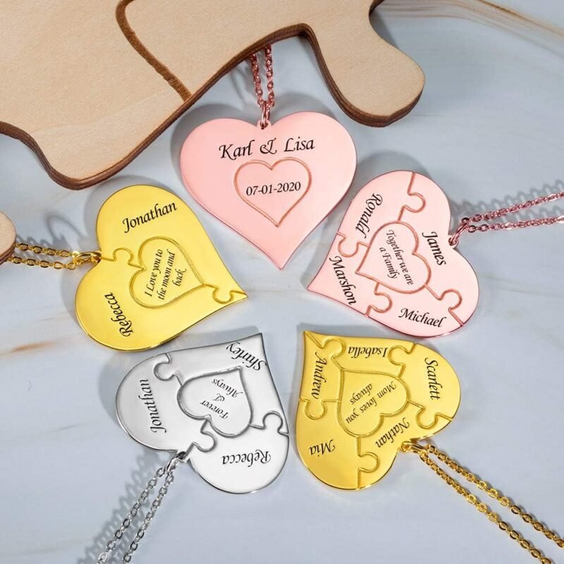 AILIN Custom Heart Puzzle Name Necklace 925 Sterling Silver/Stainless Steel Personalized Engraved 1-12 Name Pendant Valentine Mothers Day Jewelry Gifts For Women Mom Grandma Daughter Girlfriends - Image 3
