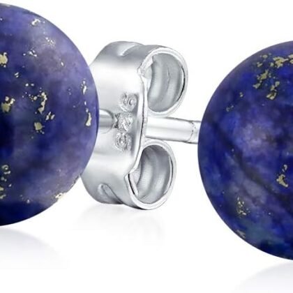 8MM Natural Gemstone Round Bead Ball Stud Earrings .925 Sterling Silver for Women Teens -Variety of Birthstones