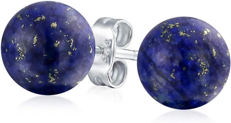 8MM Natural Gemstone Round Bead Ball Stud Earrings .925 Sterling Silver for Women Teens -Variety of Birthstones