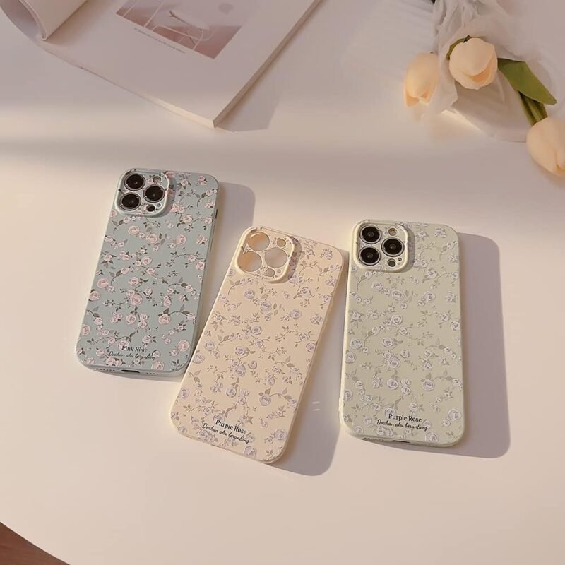 Ownest Compatible with iPhone 13 Case Vintage Floral Rose Pattern Cute Design for Women Girls Fashion Slim Soft Flexible TPU Rubber for iPhone 13-White - Image 4