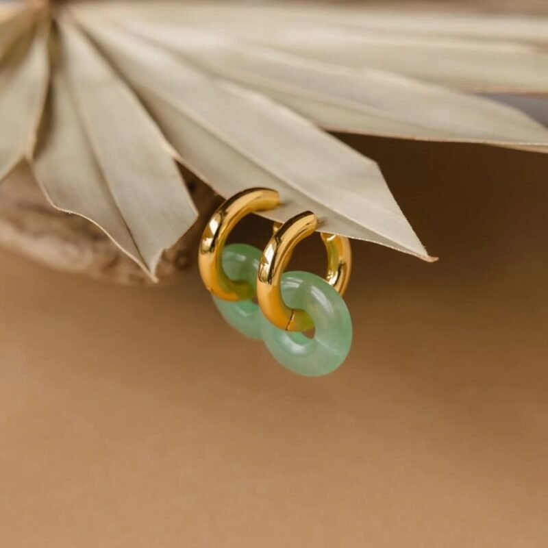 CAITLYNMINIMALIST Natural Jade Chunky 18K Gold Dangle Drop Bold Huggie Hoop Earrings for Women Gift for Her - Image 4