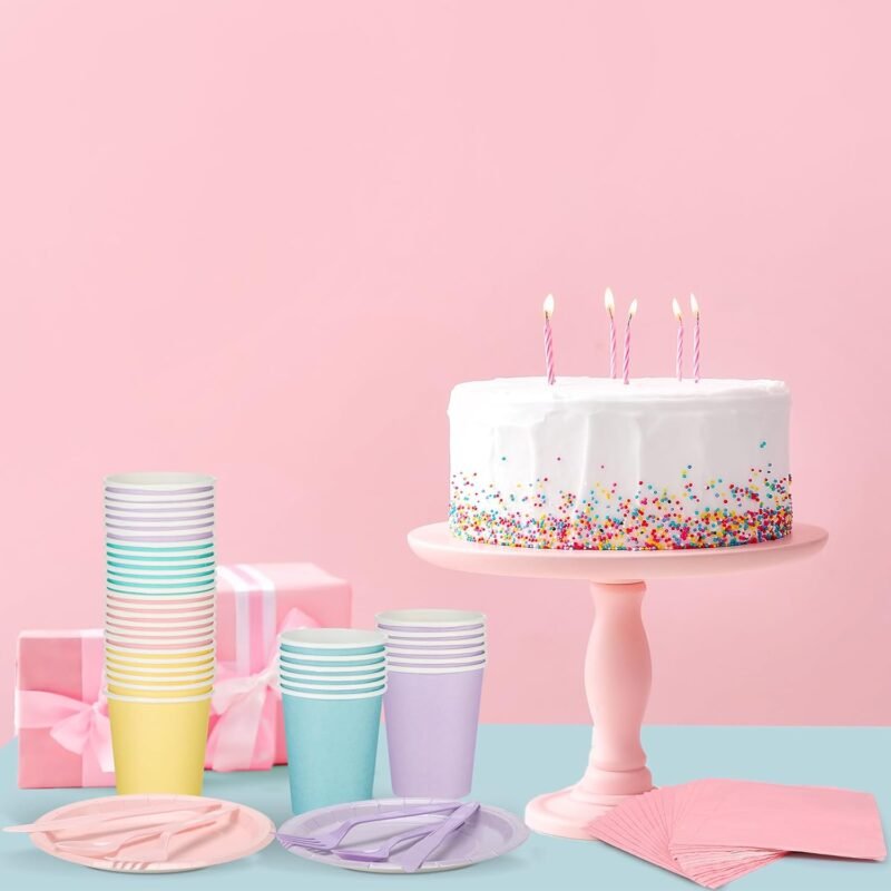 Mifoci 364 Pcs Macaron Color Tableware Decorations Pastel Paper Plates and Paper Napkins Cups for 15 Guests Disposable Dinnerware Set Baby Shower Birthday Wedding Party - Image 4